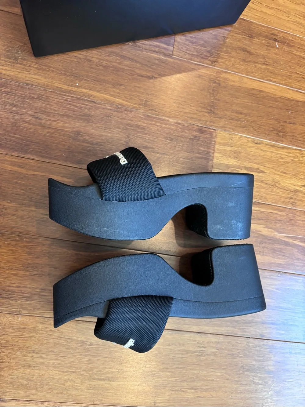 Alexander Wang Black Platform Slide with Logo Strap